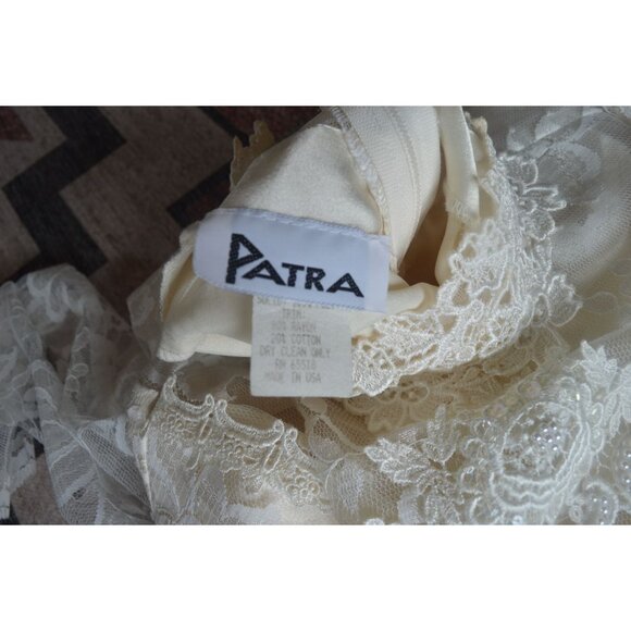 Vintage 80s Ivory Lace Satin 20s Flapper Revival Drop Waist Wedding Dress Size 8 - Picture 6 of 9